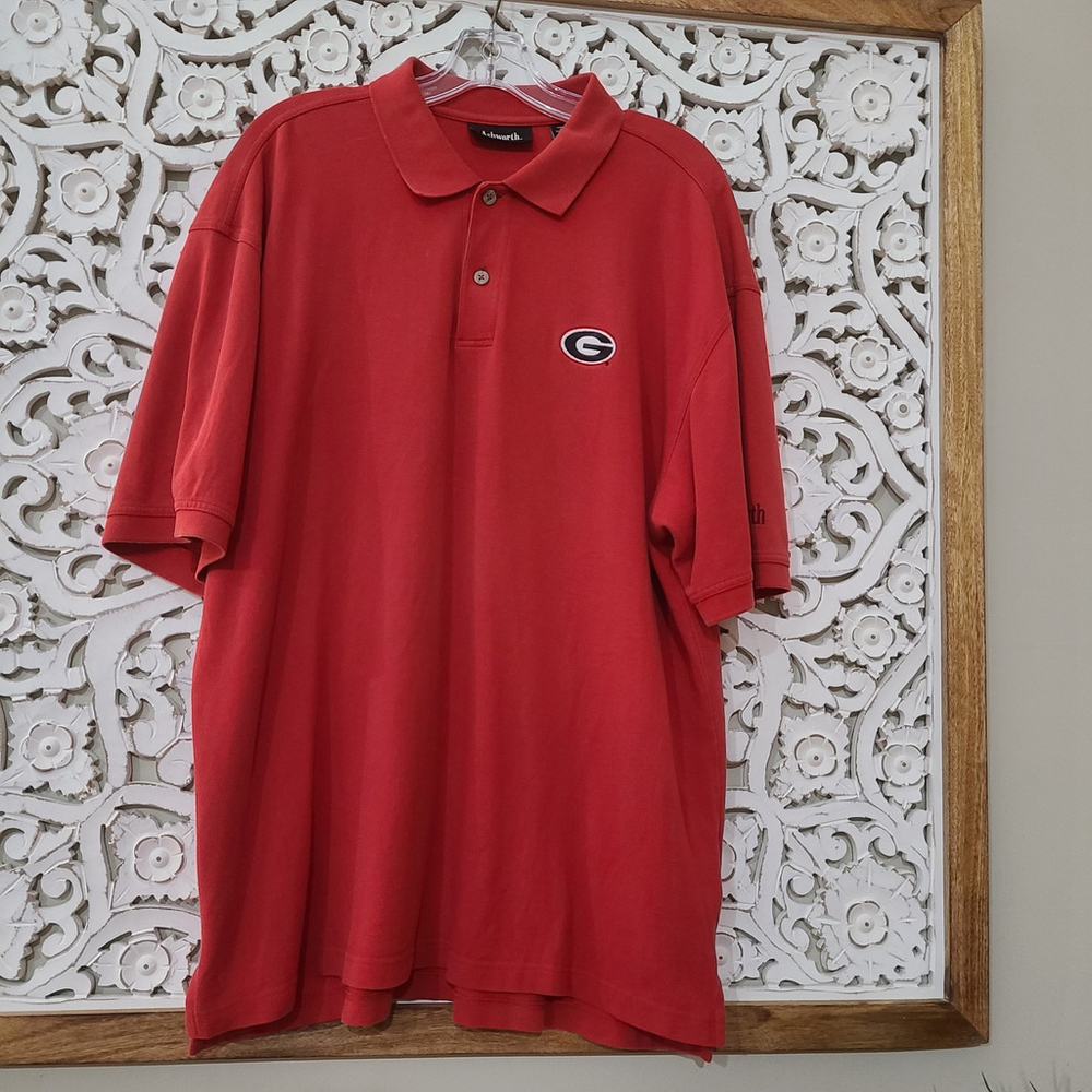 Georgia UGA Ashworth Mens Red Bulldogs Short Sleeve Golf Polo Shirt Sz Large